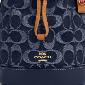 Coach Navy Signature Jacquard Crossbody with Tan Leather Trim